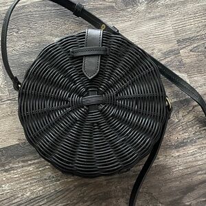 J. Crew Black Round rattan Crossbody Bag